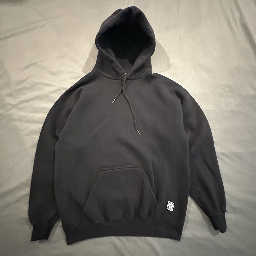 Vintage 90s Discus Athletic Blank Hoodie Mens L Made in USA Black Pullover